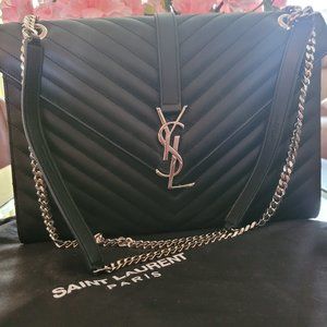 Authentic YSL Large Envelope Flap Silver Chain Handbag